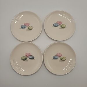 Set of Four Rae Dunn Dessert Plates with Speckled Egg Design